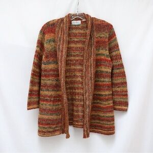 Alfred Dunner Multicolor Striped Open-Front Cardigan in Rust and Green
